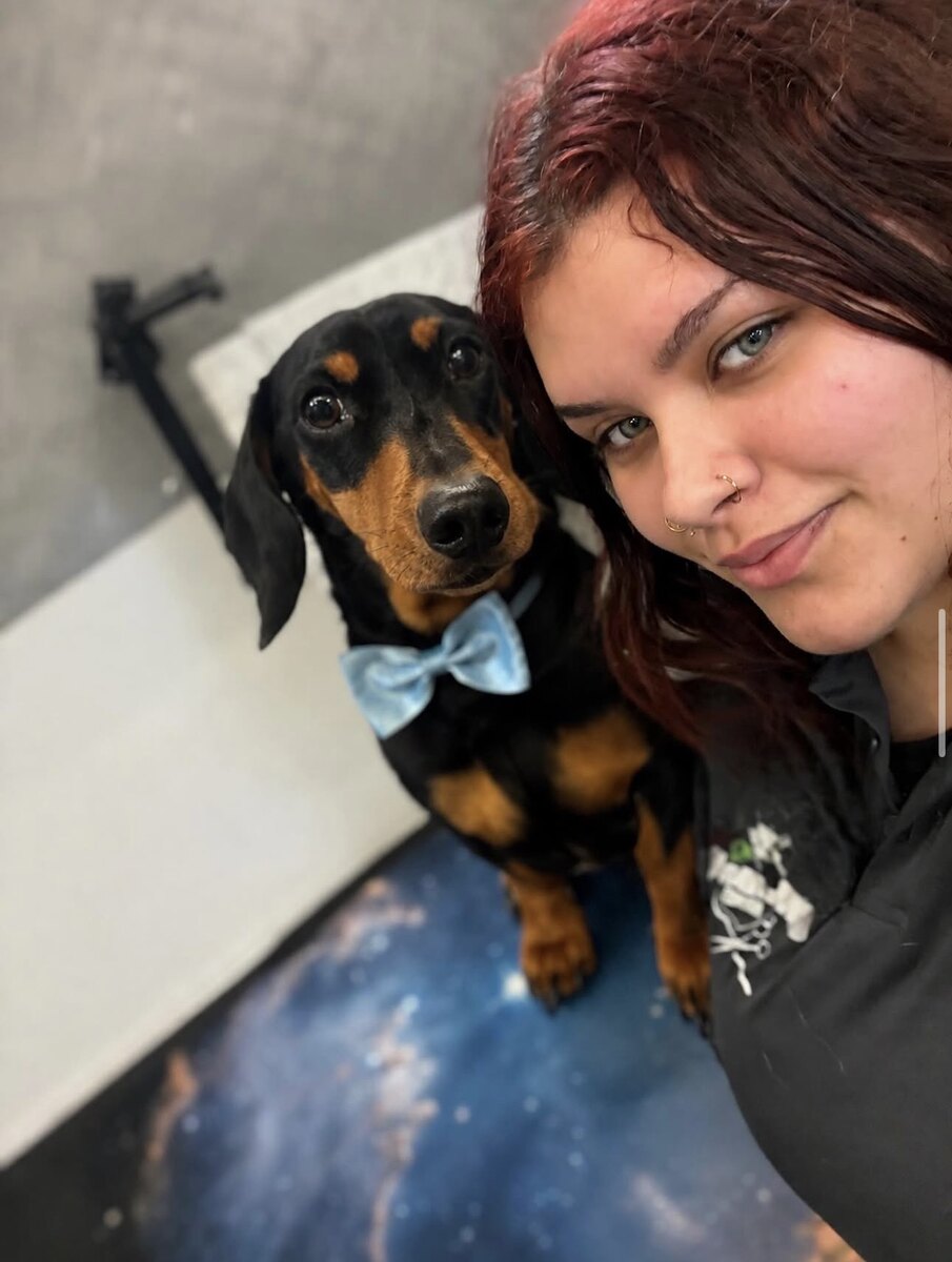Laycee from Northbound Hounds with a dog